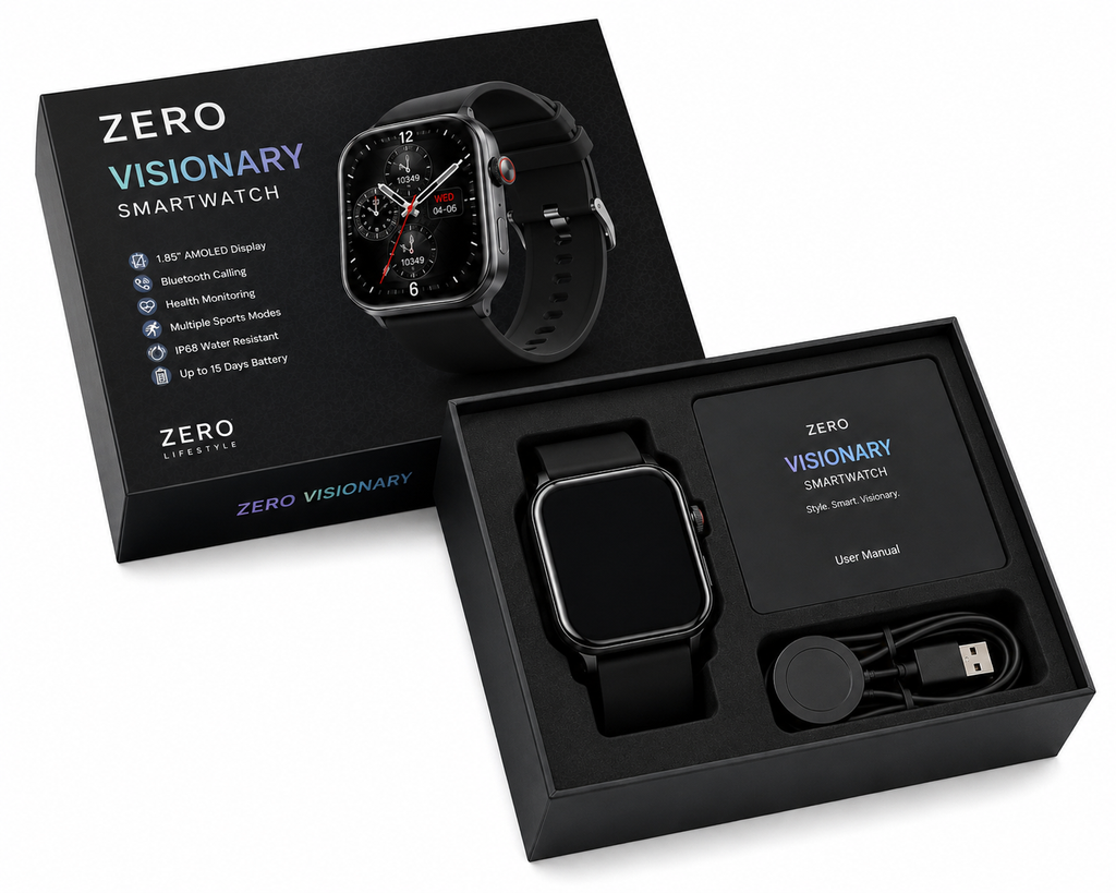 ZERO Visionary Smartwatch – 1.85" AMOLED Display | Bluetooth Calling | IP68 Waterproof