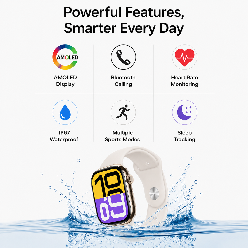 GS Series 10 AMOLED Smart Watch – Bluetooth Calling | Premium AMOLED Display