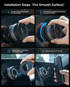 Portable Magnetic Phone Holder with Reusable Vacuum Suction