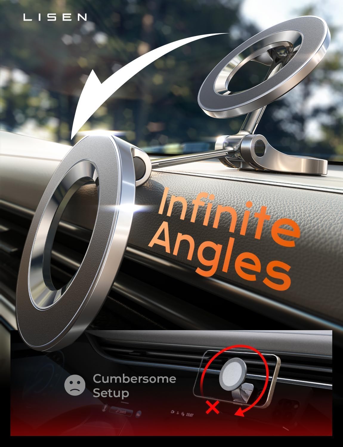 ANDERY MagSafe Car Phone Holder – 360° Bendable Magnetic Mount