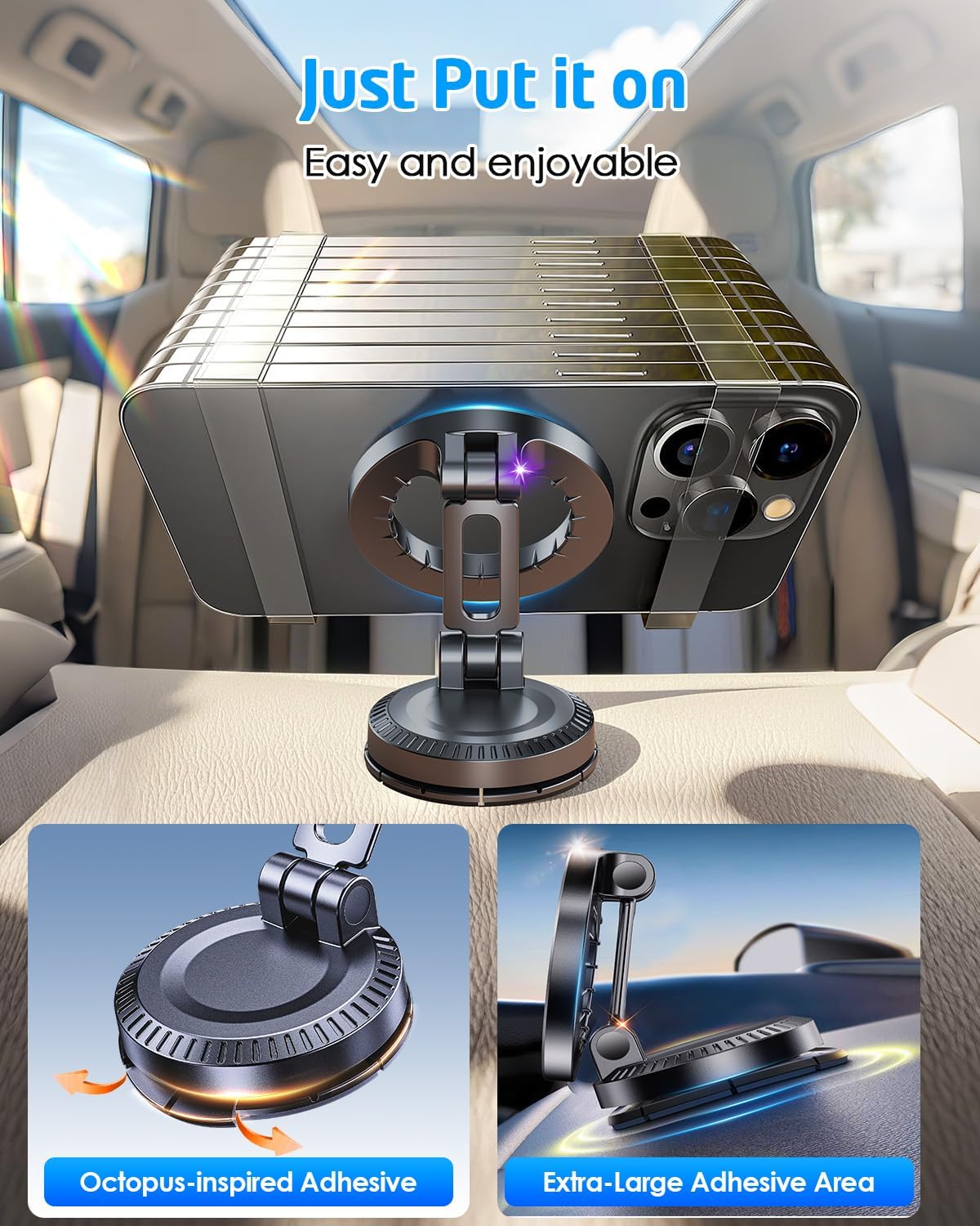 Foldable Magnetic Dashboard Car Mount – 360° MagSafe Holder