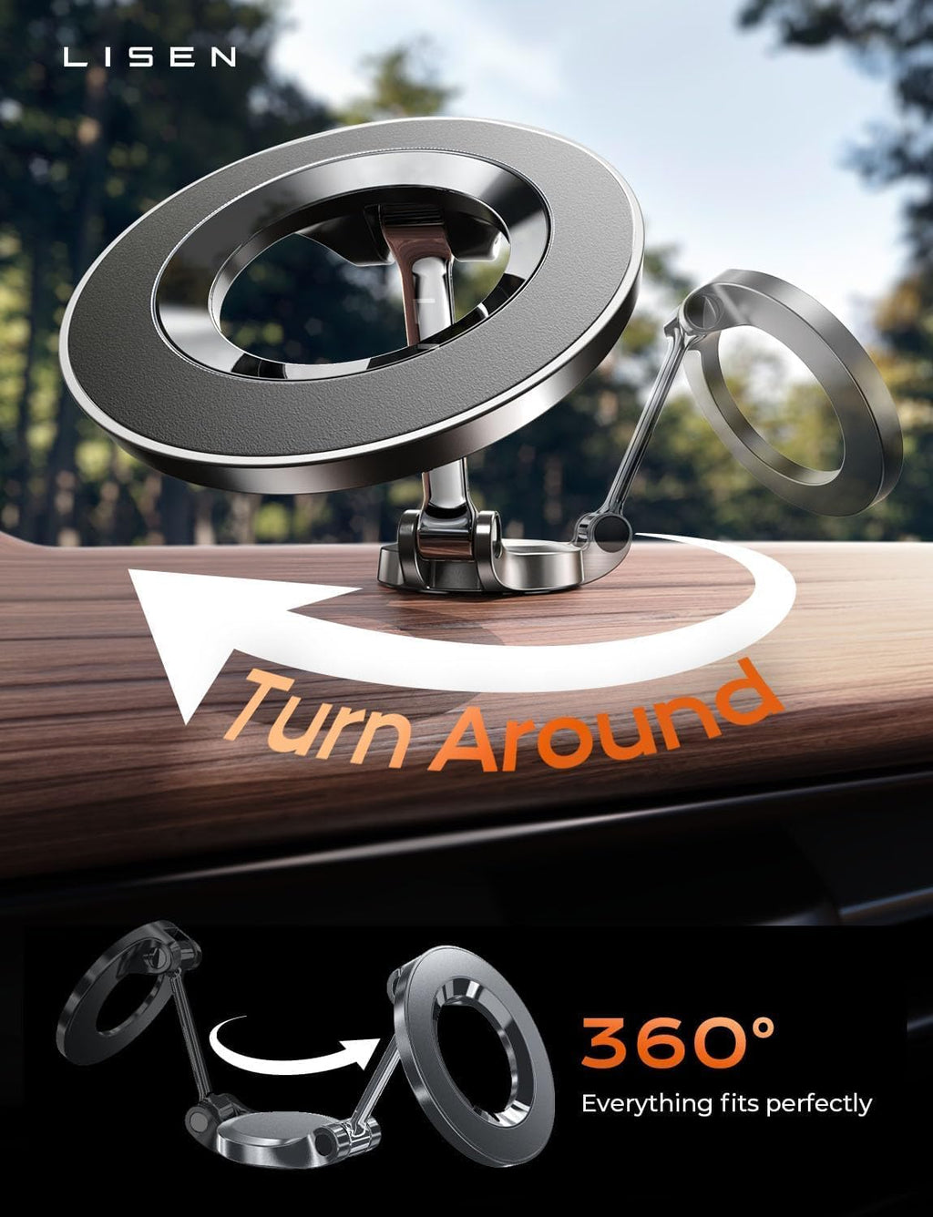 ANDERY MagSafe Car Phone Holder – 360° Bendable Magnetic Mount
