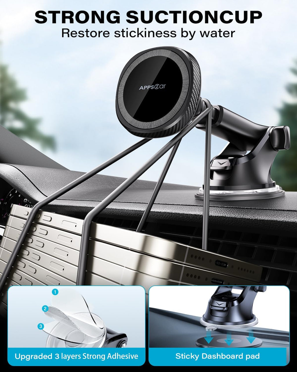 APPS2Car MagSafe Car Mount – Suction Dashboard Holder