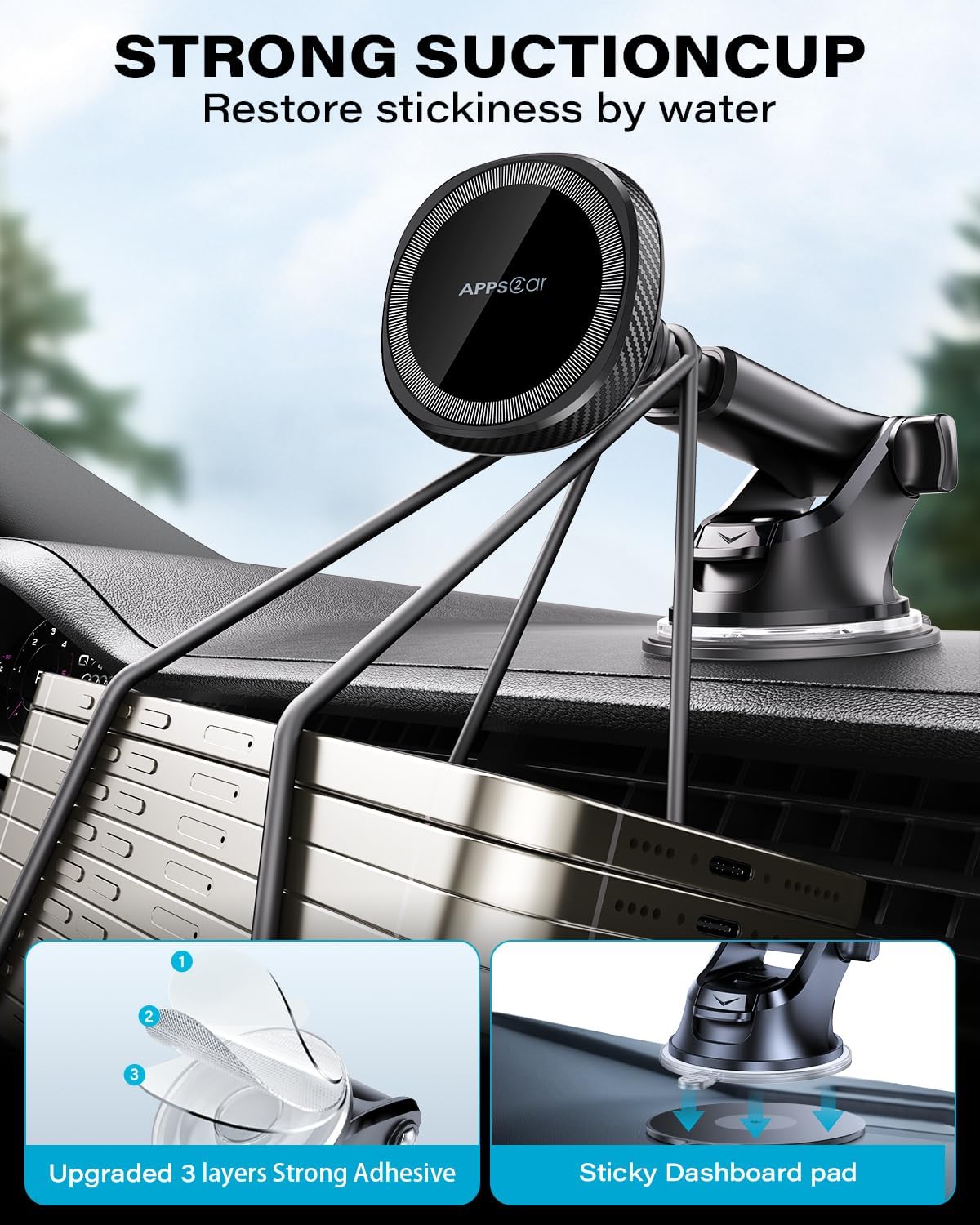 APPS2Car MagSafe Car Mount – Suction Dashboard Holder