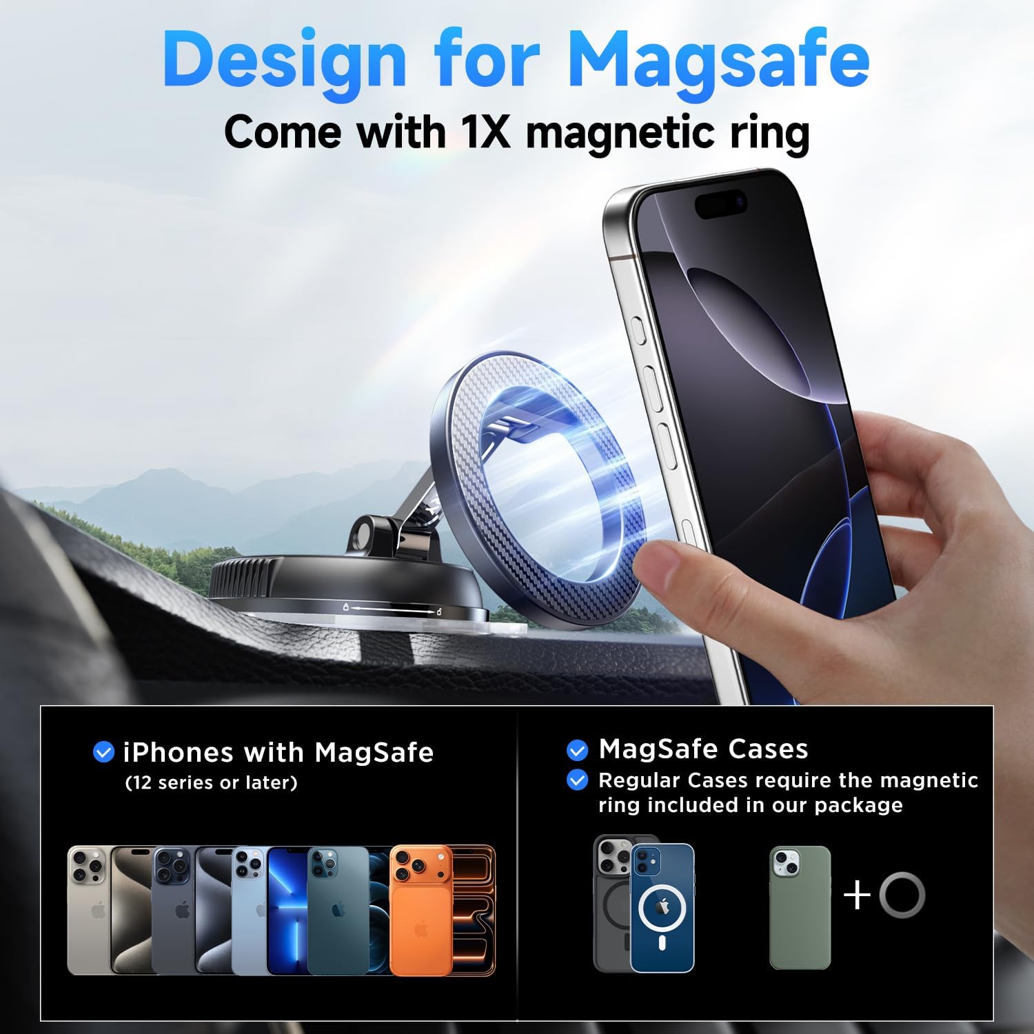 Meifigno Premium MagSafe Car Phone Holder + 360° Magnetic Mount