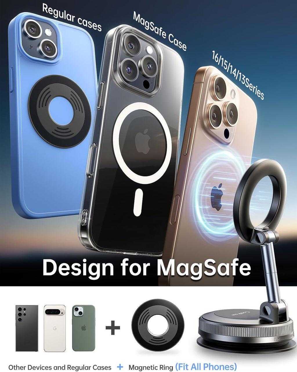 Strong Magnetic Phone Holder with Vacuum Suction