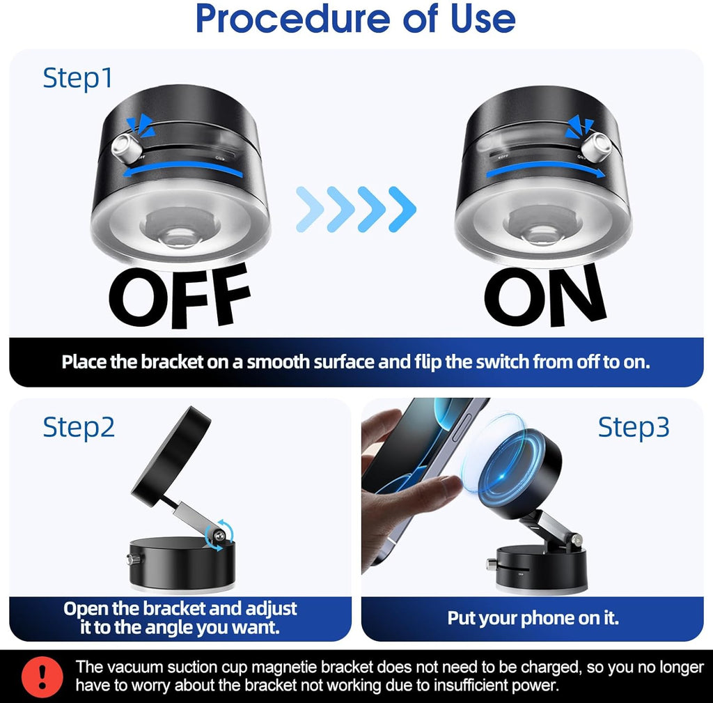 Vacuum Magnetic Suction Phone Holder – 360° MagSafe Mount