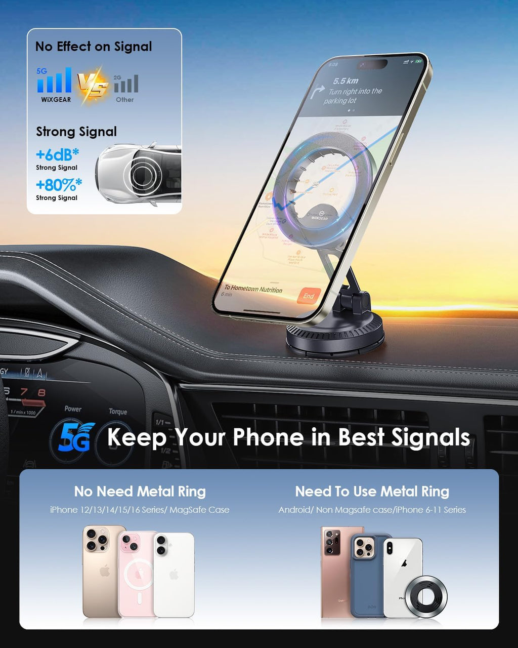 Foldable Magnetic Dashboard Car Mount – 360° MagSafe Holder