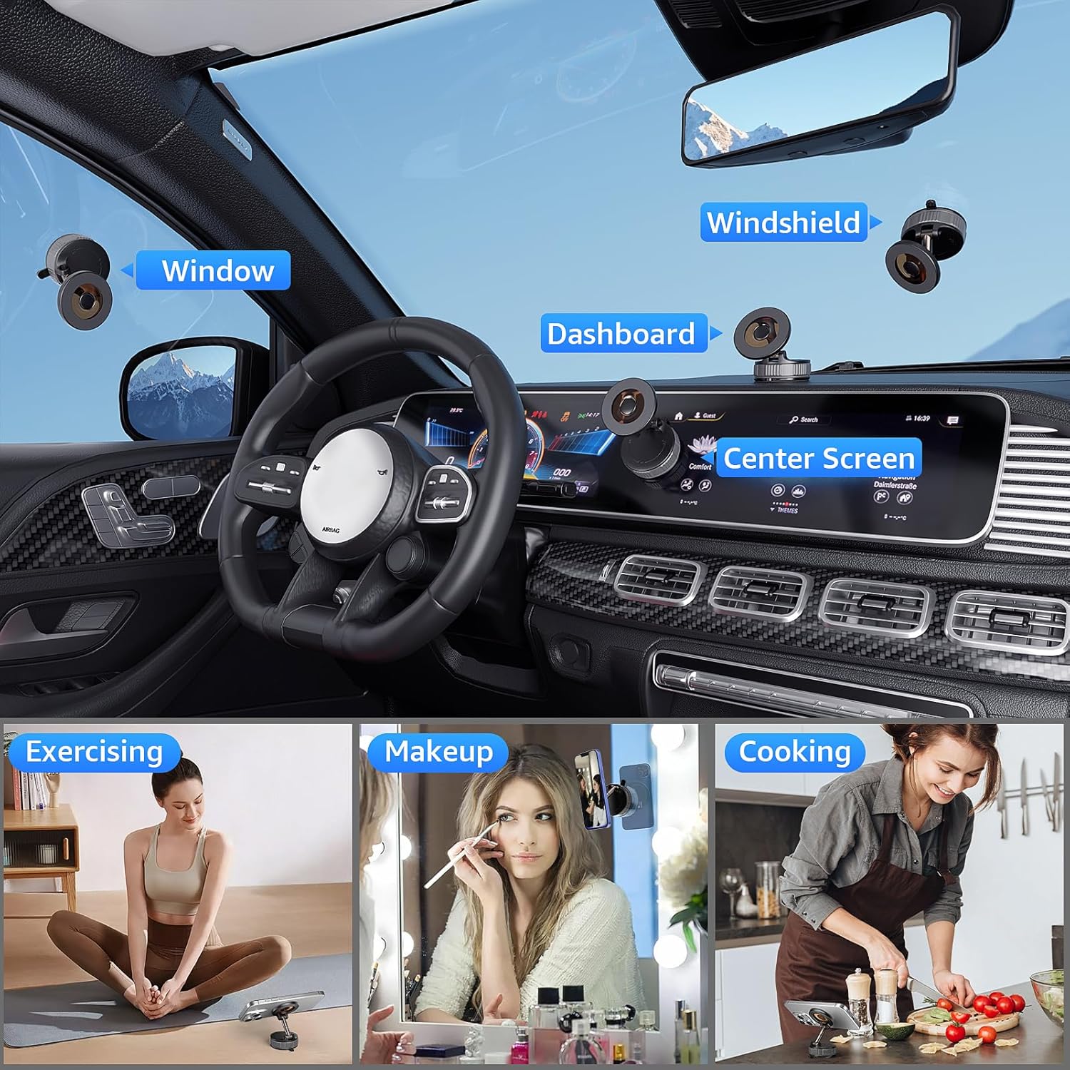 Vacuum Magnetic Car Phone Holder – 360° MagSafe Suction Mount