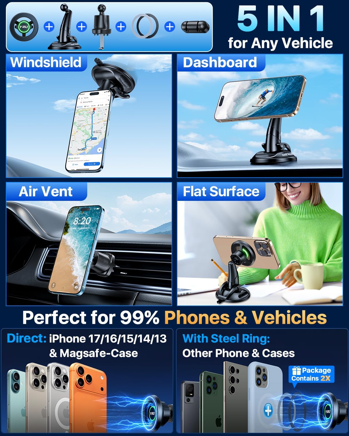 Ultra Grip MagSafe Car Mount – 360° Phone Holder