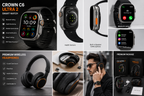 Crown C6 Ultra 2 Smart Watch + Wireless Headphones Combo