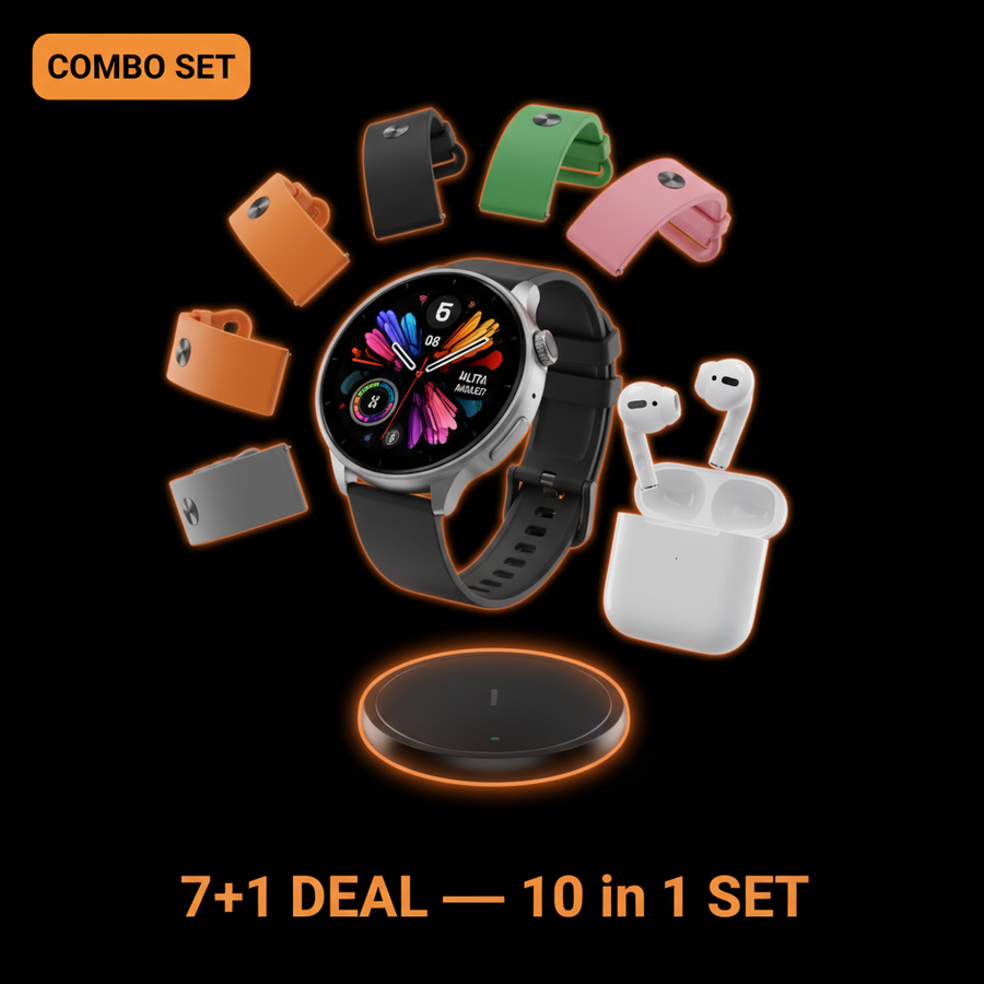 Ultra Smart Watch + Earbuds + Wireless Charger Bundle