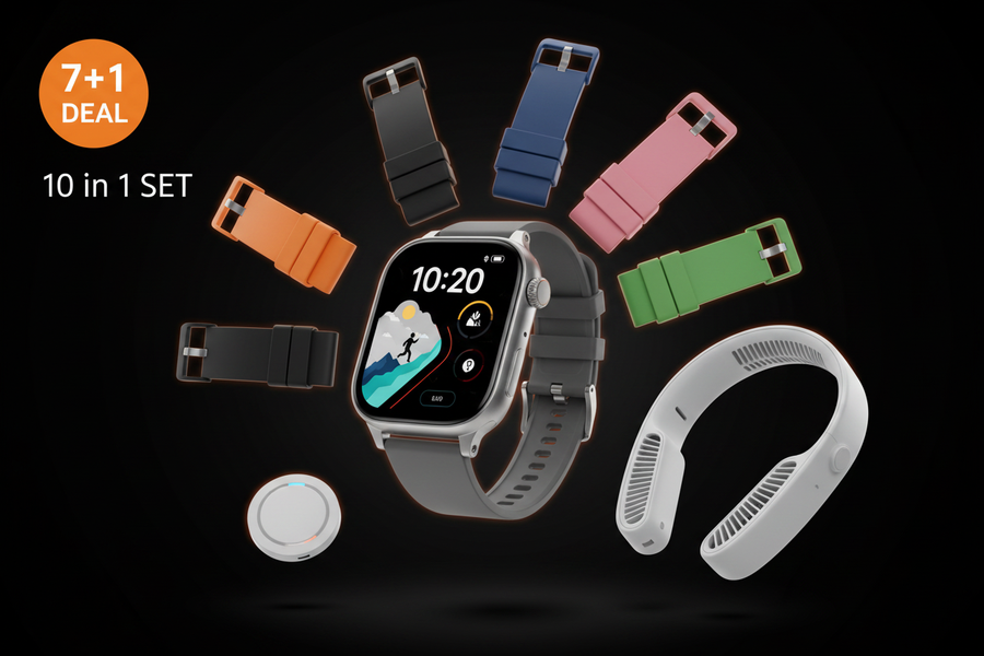 Ultra Smart Watch + Neck Fan + Wireless Charger Bundle